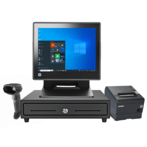 HP PR7-7800 Retail POS System Combo - Intel Core i5-2400S, 8GB DDR3 Memory, 120GB SSD, MS Win10 Pro, 15" Touch Terminal, POS Cash Drawer, Epson Thermal Slip Printer, 1D/2D USB Barcode Scanner (Certified Refurbished)